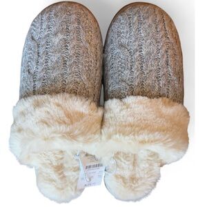J. Crew Factory Gray and Cream Cable Knit Slippers
